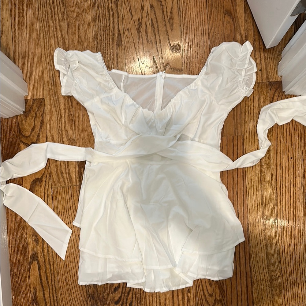 White Ruffled Tie Front Jumpsuit